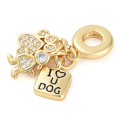 Rack Plating Brass Cubic Zirconia European Dangle Charms KK-P287-17G-1