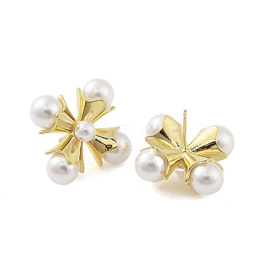 Brass with Resin Imitation Pearl Stud Earrings EJEW-B046-01G-1