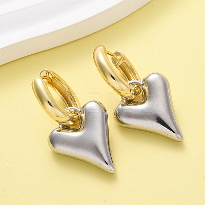 Two Tone Heart Brass Hoop Earrings EJEW-D322-12GP-01A-1