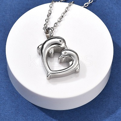 304 Stainless Steel Double Dolphin Heart Urn Ashes Necklaces LS-STAS-Z106-08P-1
