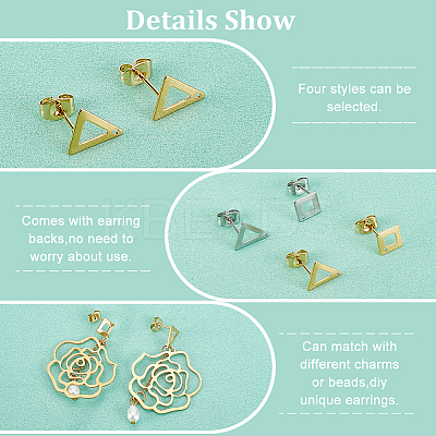 40Pcs 4 Style 201 Stainless Steel Stud Earring Findings with Hole EJEW-DC0001-21-1