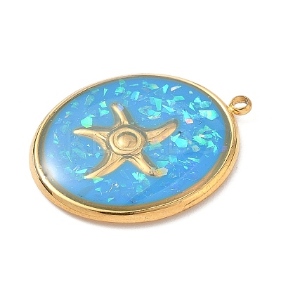 304 Stainless Steel Epoxy Resin with Natural Shell and Sequins Inside Pendants STAS-L026-17G-A03-1
