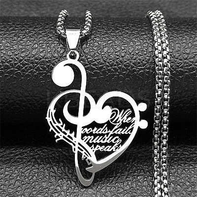 201 Stainless Steel Musical Note Heart Quote Pendant Necklaces LS-NJEW-K283-03P-1