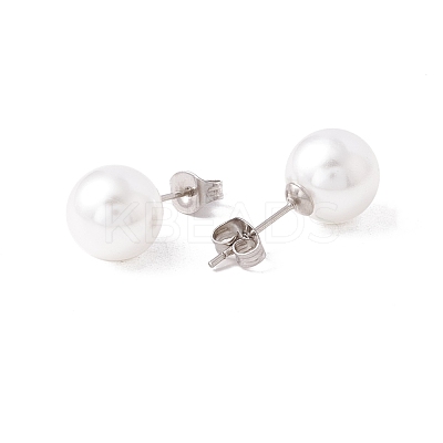 6 Pair Shell Pearl Round Ball Stud Earrings EJEW-A067-18A-P-1