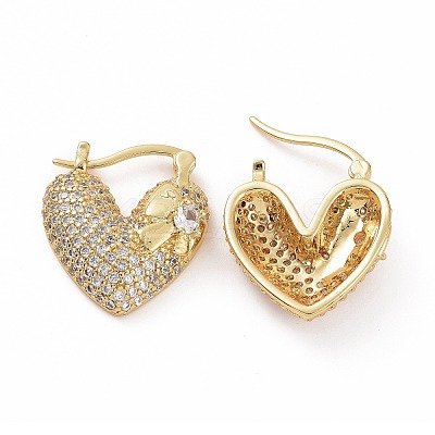 Cubic Zirconia Heart Thick Hoop Earrings EJEW-F304-01G-01-1