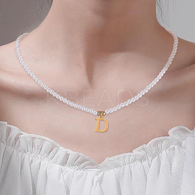 Imitation Pearl with Stainless Steel Pendants Necklaces NJEW-LP0001-51D-G-1