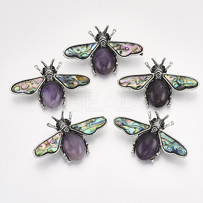 Natural Amethyst Brooches/Pendants G-S353-08J-1