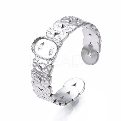 Non-Tarnish 304 Stainless Steel Open Cuff Finger Ring Cabochon Settings STAS-T060-09P-1