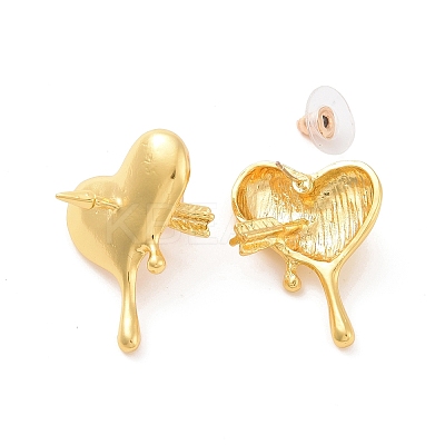 Heart wirh Arrow Alloy Stud Earrings EJEW-E268-01G-1