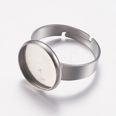Non-Tarnish Adjustable 304 Stainless Steel Finger Rings Components X-STAS-F149-18P-B-1