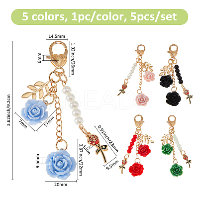 5Pcs 5 Colors Camellia Plastic Pendant Decorations AJEW-FH0006-03-1