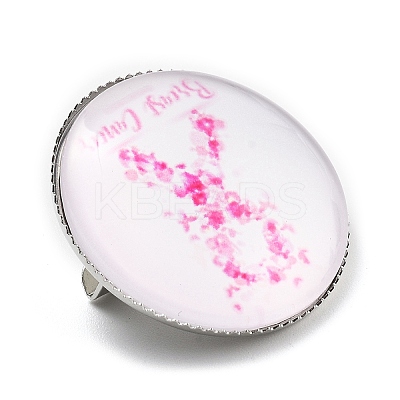 Breast Cancer Awareness Ribbon Glass Brooches JEWB-L019-01E-1