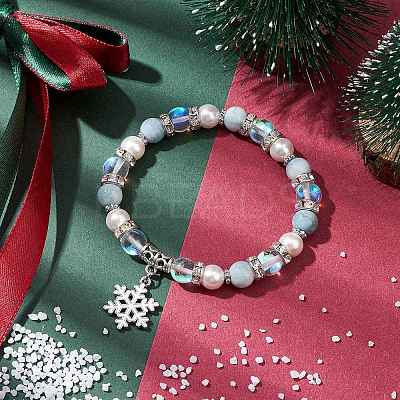 8mm Round Synthetic Moonstone & Shell Pearl Beaded Stretch Bracelets BJEW-TA00512-1
