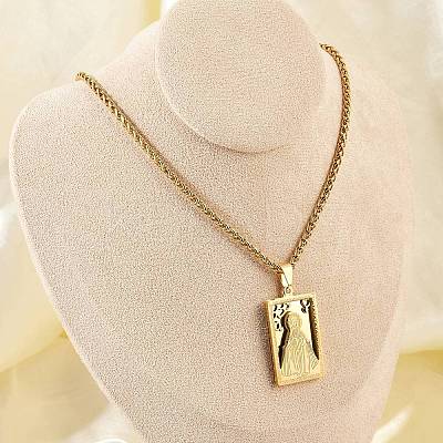 201 Stainless Steel Virgin Mary Pendant Wheat Chain Necklaces for Men NJEW-S387-09G-02-1