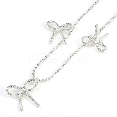 Brass Bowknot Bib Ball Chain Necklaces for Women NJEW-K386-01P-1