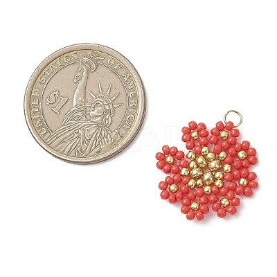 Glass Seed Beaded Flower Pendants PALLOY-MZ01181-01-1