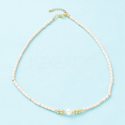 Synthetic Turquoise & Natural Pearl Beaded Necklace NJEW-M201-02A-1