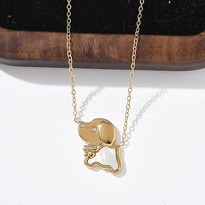 304 Stainless Steel White Enamel & Crystal Rhinestone Dog Pendant Necklaces for Women NJEW-M101-03G-1