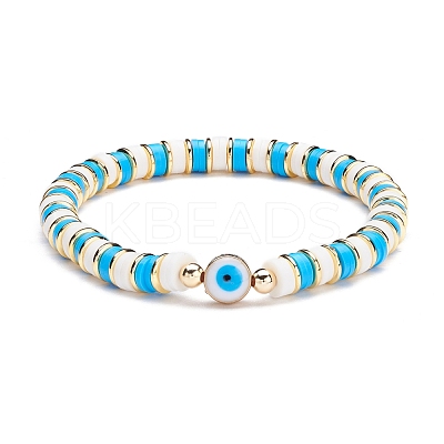 Synthetic Hematite & Polymer Clay Heishi Beads Stretch Bracelet BJEW-JB07226-02-1
