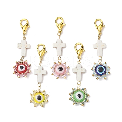 Evil Eye Glass & Resin Pendant Decoration HJEW-MZ00072-1