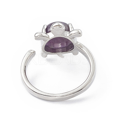 Natural Amethyst Turtle Open Cuff Ring RJEW-P082-01P-01-1