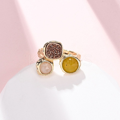 Natural Rose Quartz/Korean Jade/Agate Germ Cuff Rings RJEW-M076-05G-04-1