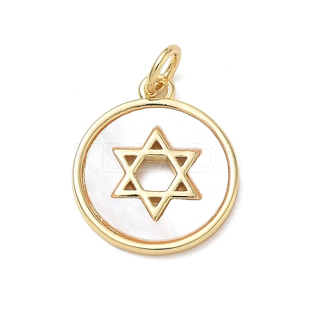 Brass & Natural White Shell Pendants KK-CBA56EF-16G-02-1