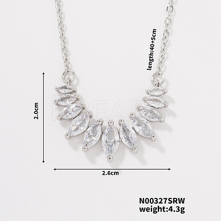 Stylish and Cute Petal Brass Clear Cubic Zirconia Pendant Necklace with Cable Chain for Women Girl EA4180-1-1