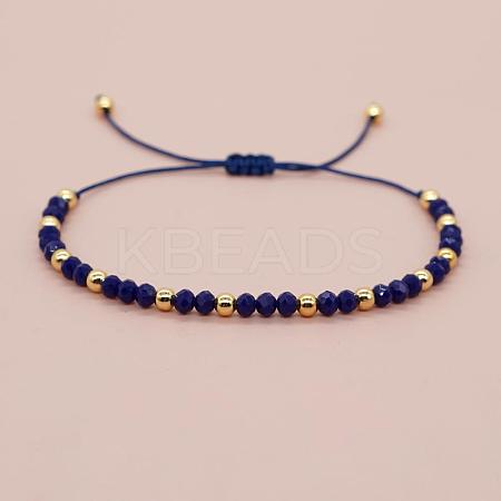 Glass & Brass Round Beads Braided Bead Bracelets RD6595-7-1