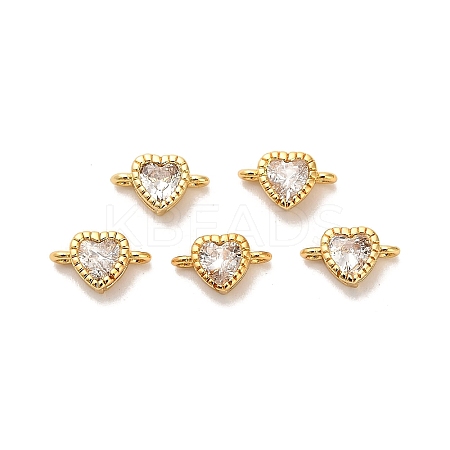 Brass Pave Clear Cubic Zirconia Heart Links Connector Charms KK-H515-01A-G-1