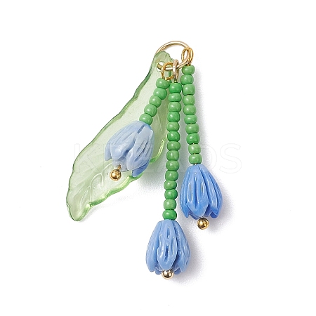 Glass Seed Beaded Magnolia Flower Pendants PALLOY-MZ01112-02-1