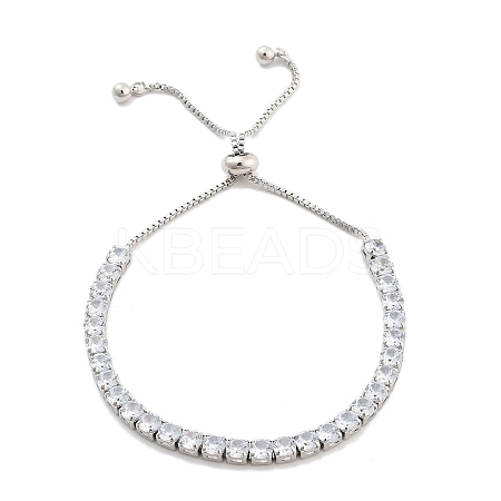 Brass Pave Clear Cubic Zirconia Flat Round Box Chain Slider Bracelets BJEW-YWC0002-12B-P-1