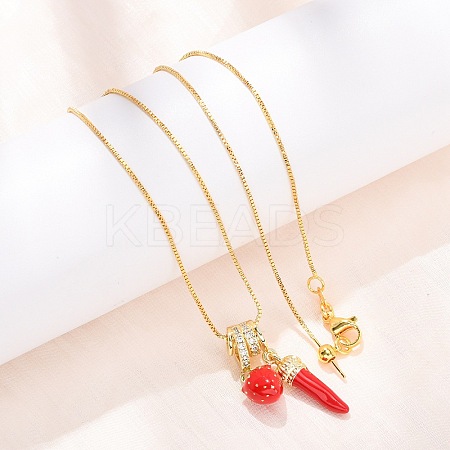 Brass Micro Pave Clear Cubic Zirconia with Enamel Red Pendant Necklaces NJEW-D348-04A-G-1