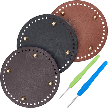 3Pcs 3 Colors Flat Round PU Leather Knitting Crochet Bags Nail Bottom Shaper Pad DIY-CL0002-14-1