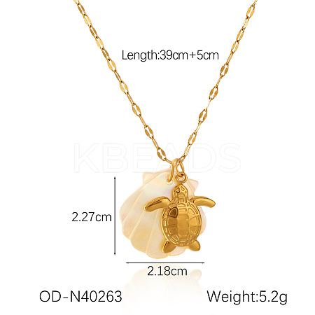 Ocean Theme Natural Shell & 304 Stainless Steel Pendant Dapped Chain Necklaces for Women FS-WG58500-10-1