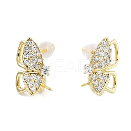 925 Sterling Silver with Cubic Zirconia Stud Earrings Findings EJEW-B038-01G-1