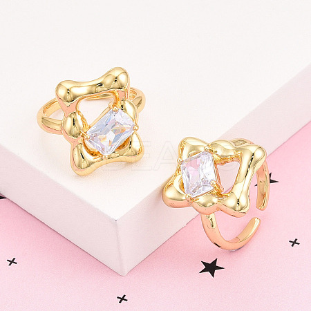 Brass Micro Pave Clear Cubic Zirconia Cuff Rings for Women KK-T074-12G-1
