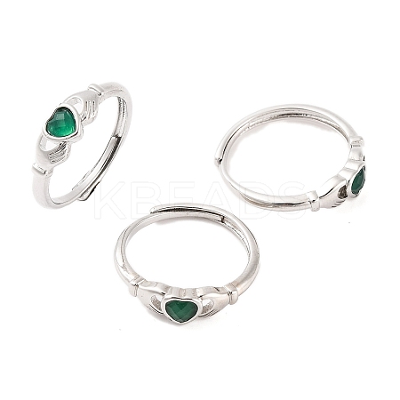 Hand with Heart Natural Dyed & Heated Green Onyx Agate Adjustable Rings RJEW-Q817-06P-01-1