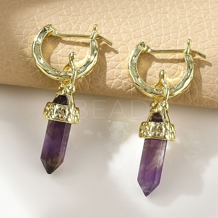 Natural Amethyst Hoop Earrings EJEW-P306-01G-10-1