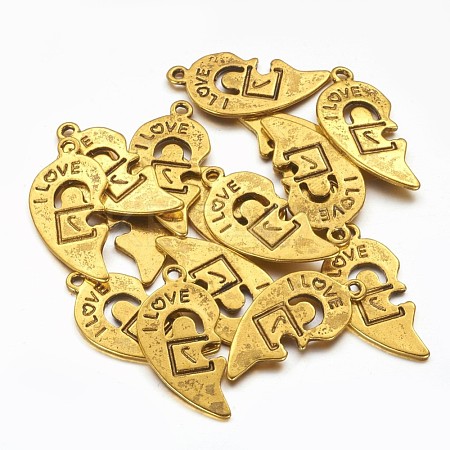 Antique Golden Tibetan Style Split Heart Pendants X-GLF1019Y-NF-1