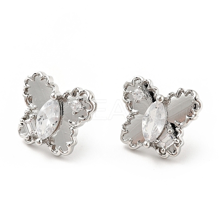 Clear Cubic Zirconia Butterfly Stud Earrings EJEW-G297-35A-P-1