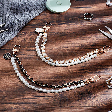 2Pcs 2 Colors Plastic Pearl Beaded & PU Leather Chain Mobile Straps AJEW-LP0001-62-1