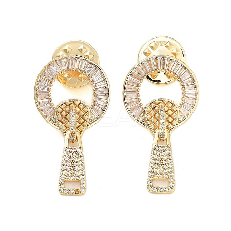Rack Plating Brass Micro Pave Clear Cubic Zirconia Stud Earrings KK-S379-29G-1