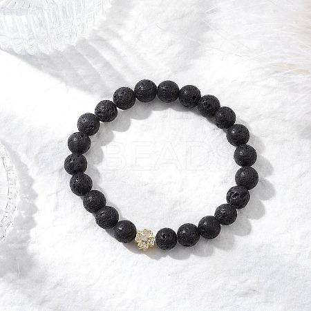 Natural Lava Rock Round Beads Stretch Bracelets BJEW-JB11829-1
