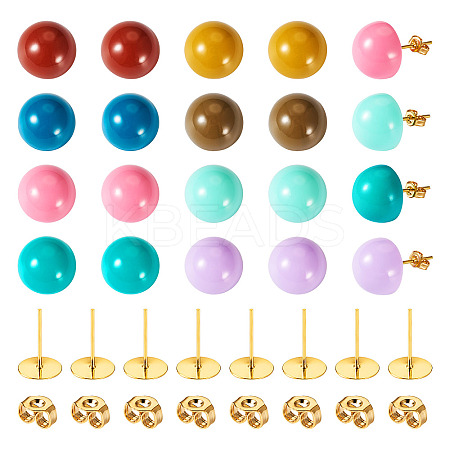 DIY Half Round Opaque Resin Stud Earring Jewelry Kits DIY-TA0010-78-1