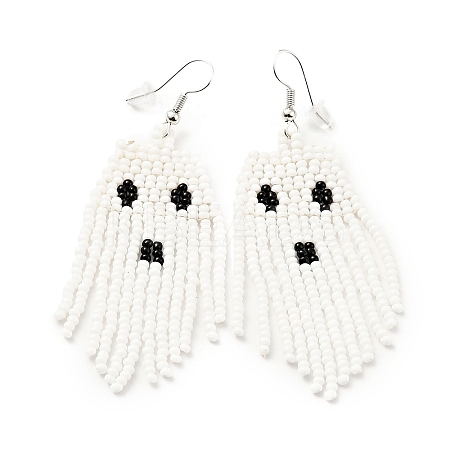 Glass Seed Braided Ghost Chandelier Earrings LS-EJEW-B012-02-1