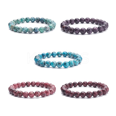 Natural Dyed Sesame Jasper Round Beaded Stretch Bracelet BJEW-JB07906-1