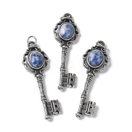 Key Brass Natural Blue Spot Jasper Big Pendants KK-D361-01AS-17-1