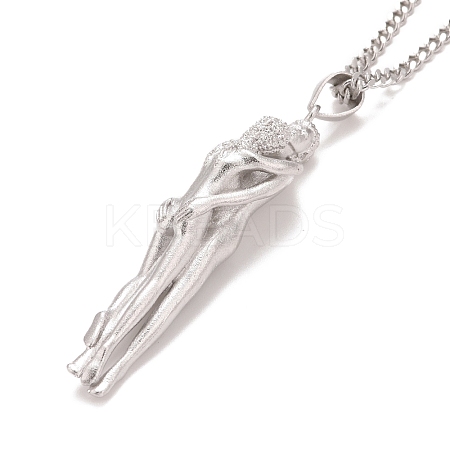 Brass Human Hug Pendant Necklace with 201 Stainless Steel Curb Chains for Women LS-NJEW-I114-01P-1
