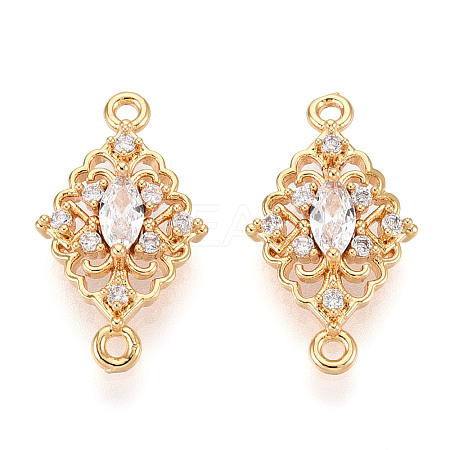 Brass Pave Clear Cubic Zirconia Connector Charms KK-T078-18G-02-1
